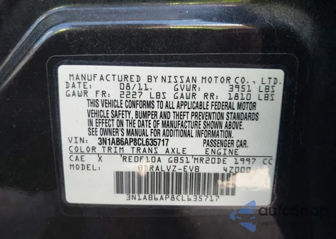 2012 Nissan Sentra 2.0 Sl from USA, damaged, VIN 3N1AB6AP8CL635717